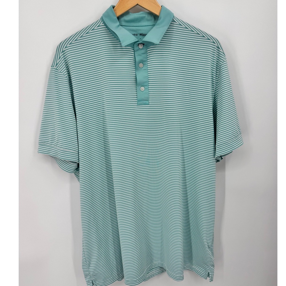 Mizzen and Main Polo Shirt Mens Est. XXL Turquoise Striped Performance Stretch